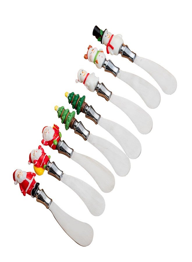 HPYNPES مجموعة ملاعق جبن عيد الميلاد من HPYNPES، 8 قطع - مقابض راتنجية مطلية يدويًا بزخارف العيد وشفرات من الفولاذ المقاوم للصدأ - سكاكين زبدة احتفالية للجبن والمربى والدهون القابلة للدهن - ديكور تقديم مقبلات حفلات عيد الميلاد - Image 1