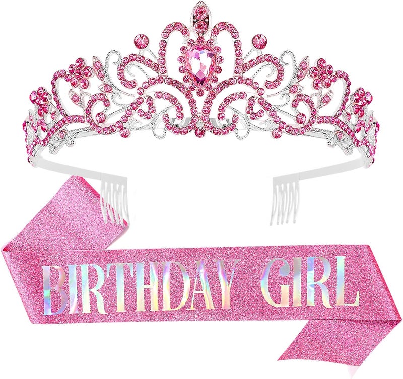 Birthday Girl Sash  Rhinestone Tiara Set Silver COCIDE Birthday Sash and Tiara for Women Birthday Decoration Kit Rhinestone Headband for Girl Glitter Crystal Hair Accessories for Birth Party