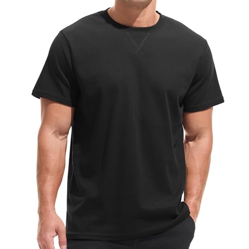 VEIISAR Men's Mini Waffle Knit Crew Neck T-Shirt - 210gsm Ultra-Fine Textured Cotton Tee - 1mm Micro Grid Breathable Top（ Black L） - Image 1