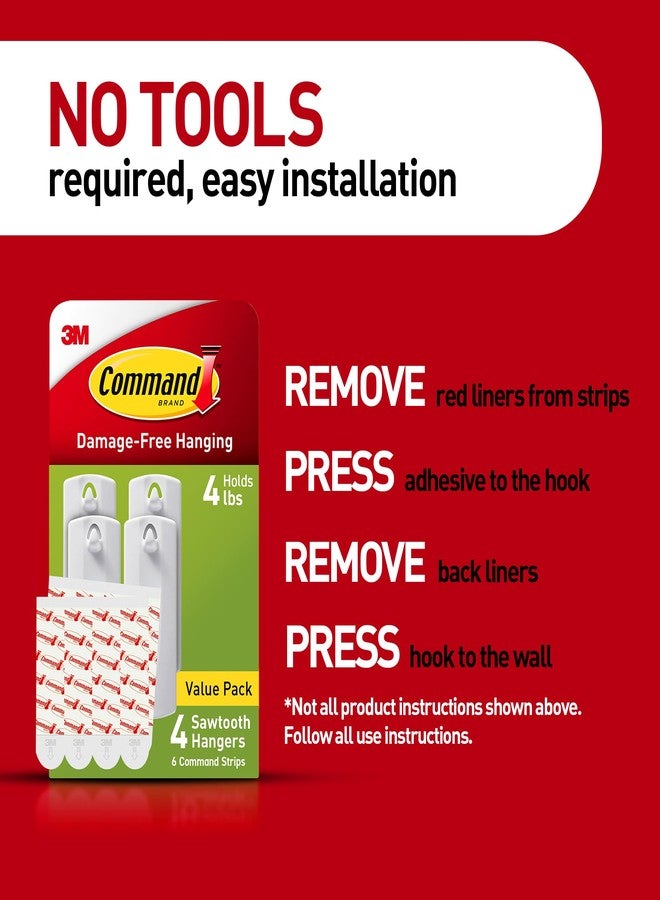 كوماند علاقات صور مسننة من كوماند، علاقات إطارات تعليق لا تسبب أي ضرر، خطافات جدارية بدون أدوات لتعليق الإطارات المسننة في غرف المعيشة، 8 علاقات إطارات صور بيضاء و16 شريط لاصق من كوماند - Image 2