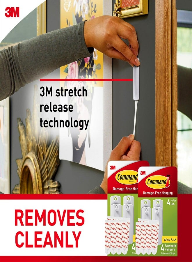 كوماند علاقات صور مسننة من كوماند، علاقات إطارات تعليق لا تسبب أي ضرر، خطافات جدارية بدون أدوات لتعليق الإطارات المسننة في غرف المعيشة، 8 علاقات إطارات صور بيضاء و16 شريط لاصق من كوماند - Image 5