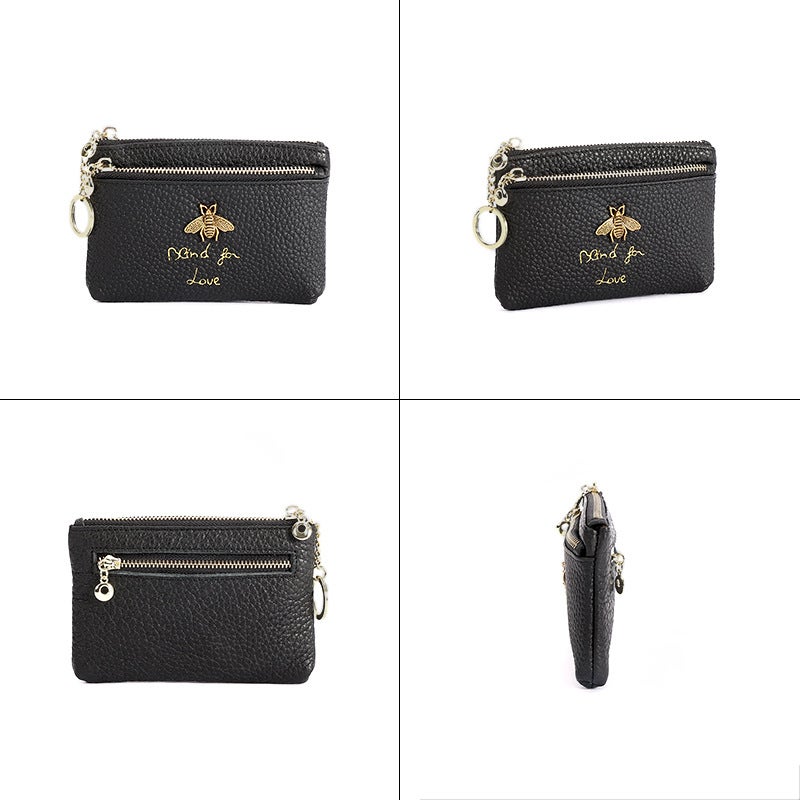 First Layer Cowhide Little Bee Women'S Zipper Genuine Leather Coin Purse Genuine Leather Key Ring Bag Mini Coin Bag - Image 5