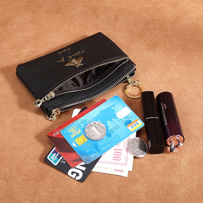 First Layer Cowhide Little Bee Women'S Zipper Genuine Leather Coin Purse Genuine Leather Key Ring Bag Mini Coin Bag - Image 3