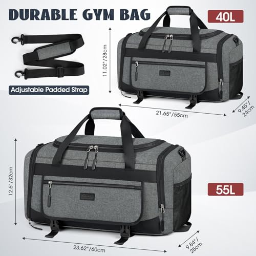 IGOLUMON Gym Bag for Men 40L Sports Duffel Bags Gym Duffle Bag Women with Shoe Compartment & Wet Pocket Water Resistant Travel Duffel Bag Lightweight Weekender Overnight Bag Gray - Image 2