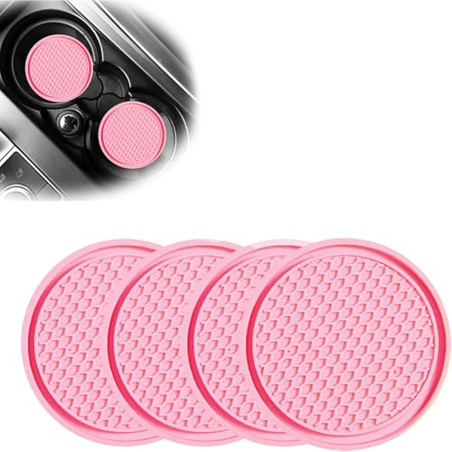 Sodcay 4 PCS Car Cup Holder Inserts Anti Slip PVC Honeycomb Waterproof Fixed Tea Coasters Universal for Vehicle Interior Cup Mats Pink - Image 1