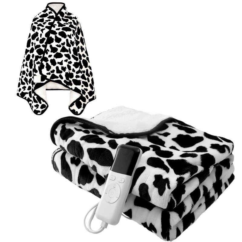 Mrsenloi Heated Wearable Shawl, Heated Blanket Electric Throw for Gifts, 33x59 Inch Super Cozy Soft Wearable Blanket with 6 Heating Levels & 5 Timer Settings, Auto Shut Off, Machine Wash (Cow Print) - Image 2
