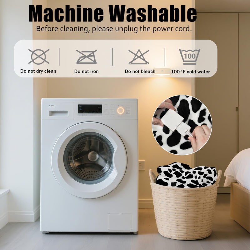 Mrsenloi Heated Wearable Shawl, Heated Blanket Electric Throw for Gifts, 33x59 Inch Super Cozy Soft Wearable Blanket with 6 Heating Levels & 5 Timer Settings, Auto Shut Off, Machine Wash (Cow Print) - Image 5