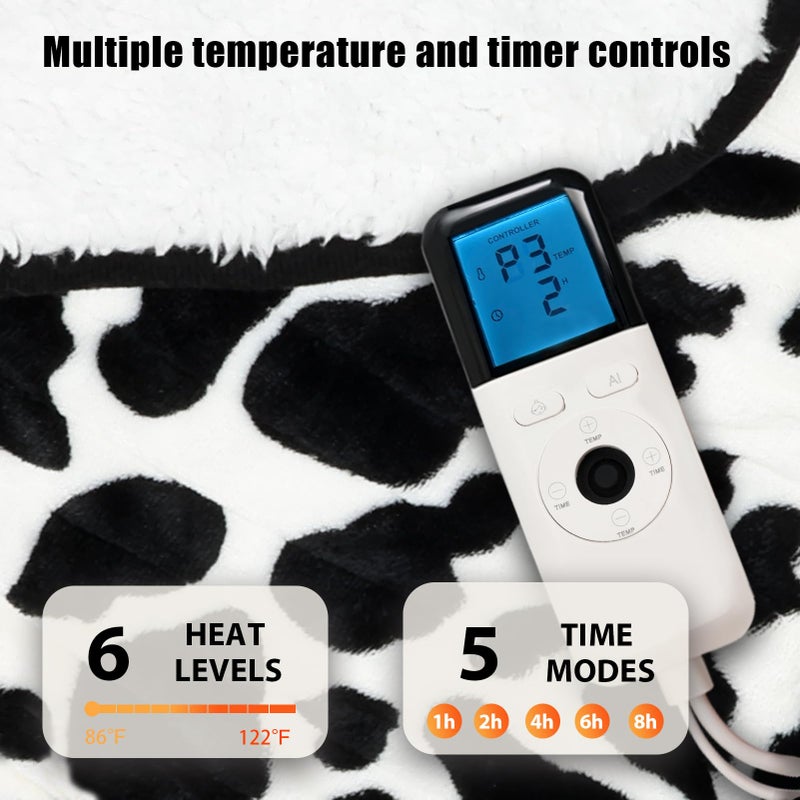 Mrsenloi Heated Wearable Shawl, Heated Blanket Electric Throw for Gifts, 33x59 Inch Super Cozy Soft Wearable Blanket with 6 Heating Levels & 5 Timer Settings, Auto Shut Off, Machine Wash (Cow Print) - Image 3