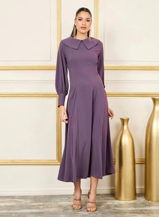 Styli Peter Pan Collar A-Line Maxi Dress