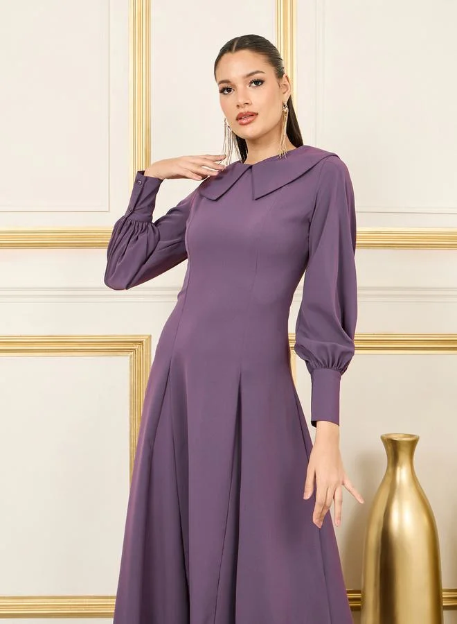 Styli Peter Pan Collar A-Line Maxi Dress