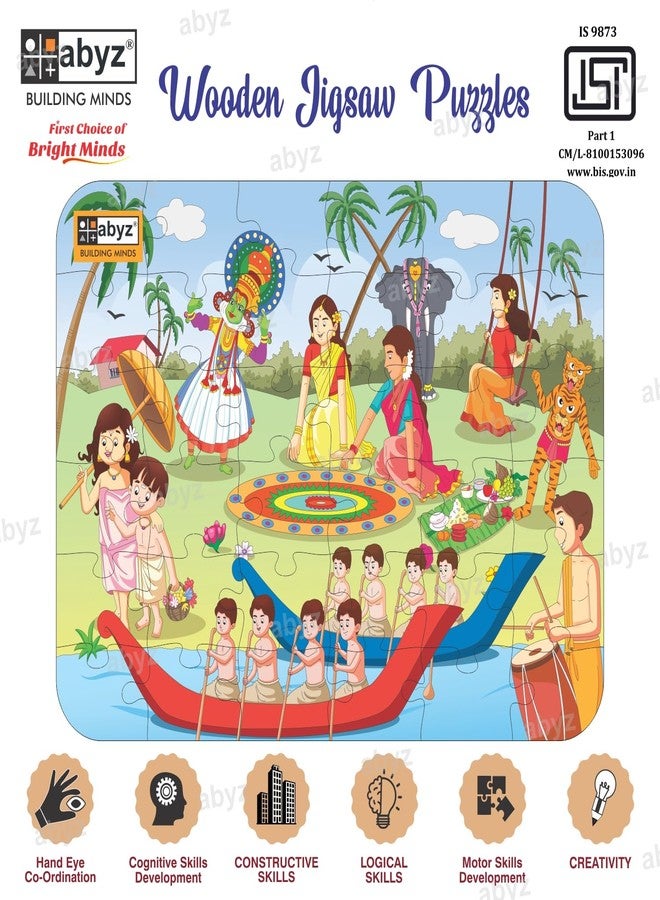 ABYZ Wooden Jigsaw Puzzle – ONAM Playset for Fun Educational & Little Explorers, 36-Pieces Pack of 3 Fun Games with Multicolor | Birthday Gift for (4-6 Years) Age Kids. - Image 3