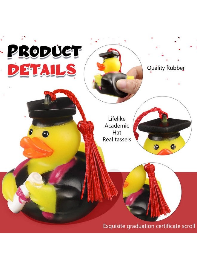 Lewtemi 12 Pieces Red Graduation Rubber Duck Bath Toy Bulk 2025 Diploma Grad Rubber Duck Favor Decoration Cake Topper for Student Gift Swimming Pool Theme - Image 3