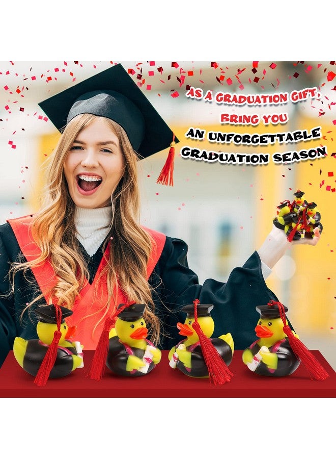 Lewtemi 12 Pieces Red Graduation Rubber Duck Bath Toy Bulk 2025 Diploma Grad Rubber Duck Favor Decoration Cake Topper for Student Gift Swimming Pool Theme - Image 5