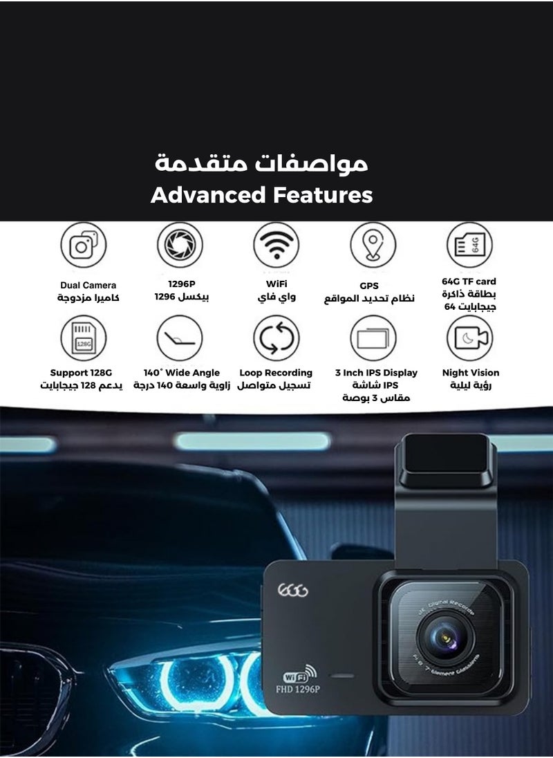 Egg - UHD 4K Dash Cam for Cars Front and Rear Dual Lens Front 3840*2160P Rear Lens Built-In WiFi G-Sensor With GPS Car DVR Video Recorder - Image 1