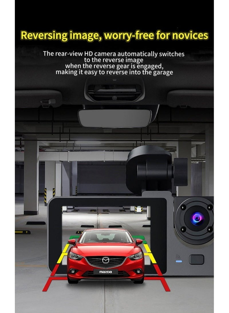 إج كاميرا سيارة 4K أمامية وكاميرا خلفية1080p بطاقة ذاكرة 32GB، كاميرا داش ثلاثية القنوات  360° FHD، بحجم 2.0 بوصة IPS،  زاوية واسعة ورؤية ليلية | مستشعر حركة|  حساس جهد G وسجل متواصل | WDR |  تطبيق تحكم - Image 5