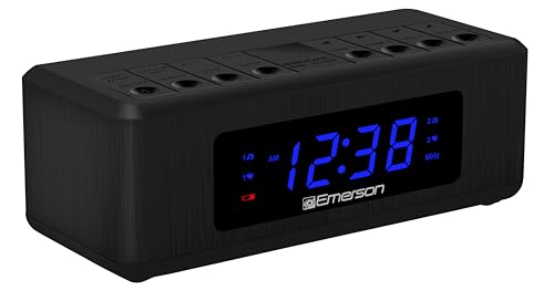 Emerson CK2023AM/FM Dual Alarm Clock Radio with 0.6" Blue LED Display, 4-Level dimmer, and Wake to Radio/Buzzer Alarm, Black - Image 1