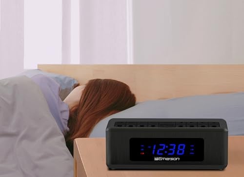 Emerson CK2023AM/FM Dual Alarm Clock Radio with 0.6" Blue LED Display, 4-Level dimmer, and Wake to Radio/Buzzer Alarm, Black - Image 4
