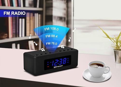 Emerson CK2023AM/FM Dual Alarm Clock Radio with 0.6" Blue LED Display, 4-Level dimmer, and Wake to Radio/Buzzer Alarm, Black - Image 5