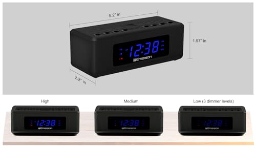 Emerson CK2023AM/FM Dual Alarm Clock Radio with 0.6" Blue LED Display, 4-Level dimmer, and Wake to Radio/Buzzer Alarm, Black - Image 2