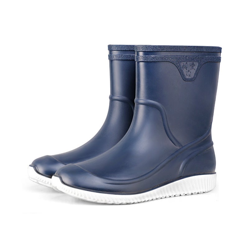 1 x 5 pcs Plush-Lined Mens Rain Boots Blue and White 
