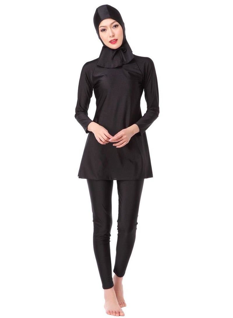 Muslim Conservative Long Sleeve Islamic Swimsuit Swimwear Burkinis Set Black - Image 2