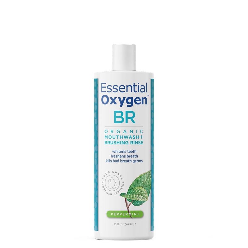 Essential Oxygen Certified BR Organic Brushing Rinse, All Natural Mouthwash for Whiter Teeth, Fresher Breath, and Happier Gums, Alcohol-Free Oral Care, Peppermint, 16 Ounce, Package may vary - Image 1