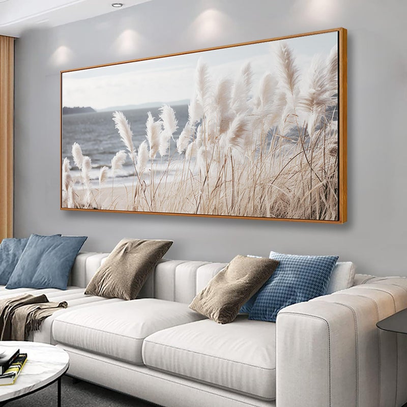 VHMING Framed Wall Art Artwork Decor Nature Wall ArtReedSeascape Wall Decor for Bedroom Living Room Decoration Home Kitchen Office 20" x 40" - Image 1