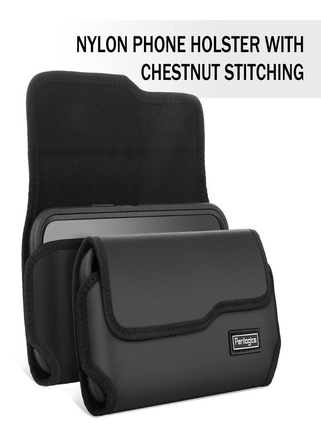 Perilogics Horizontal Belt Holster for iPhone 17 Pro Max, 17 Light, 16 Plus, 16 Pro Max, 15 Pro Max, 14 Pro Max. Magnetic Closure, Metal Belt Clip, New Twill Fabric, EVA Padding. Fits Bulky Case - Image 4