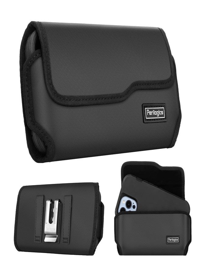 Perilogics Horizontal Belt Holster for iPhone 17 Pro Max, 17 Light, 16 Plus, 16 Pro Max, 15 Pro Max, 14 Pro Max. Magnetic Closure, Metal Belt Clip, New Twill Fabric, EVA Padding. Fits Bulky Case - Image 1