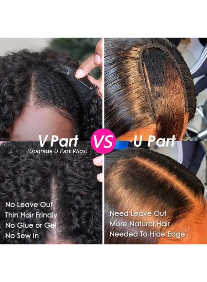 Kiqibeauty Kiqibeauty Curly V Part Wigs Brazilian Kinky Curly Human Hair Wigs for Black Women V Shape Wigs No Leave Out Upgrade U Part Wigs Glueless Full Head Clip In Half Wigs (Kinky Curly, 14 Inch)  - Image 3