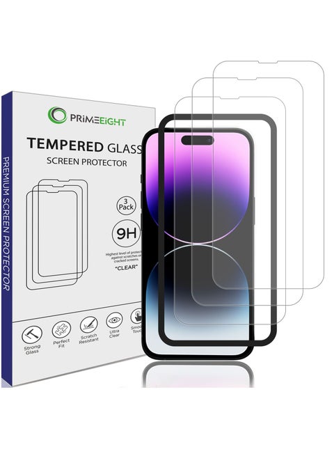 PRIMEEIGHT iPhone 14 Pro Max Screen Protector 6.7 Inch Display - Ultra Thin 9H Hardness Tempered Glass iPhone 14 Pro Max Pack of 3 - Easy to Install HD Clear Screen Protector