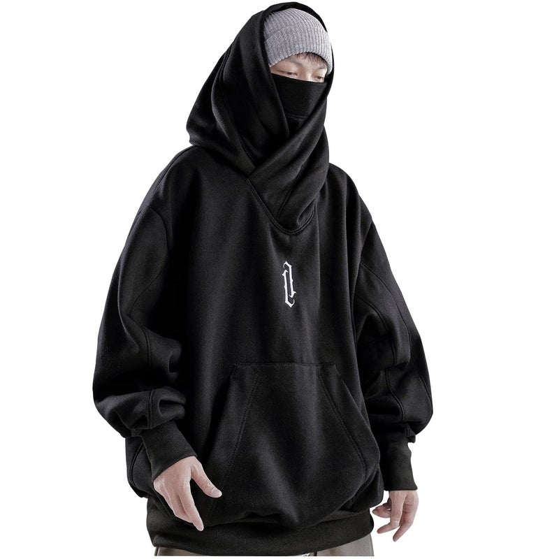 Niepce Inc Streetwear Men's Oversized Hoodie with Neck Gaiter (Black, Large) - Image 1