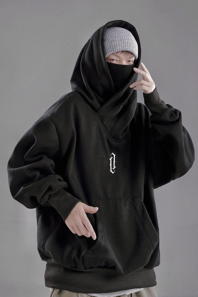 Niepce Inc Streetwear Men's Oversized Hoodie with Neck Gaiter (Black, Large) - Image 3