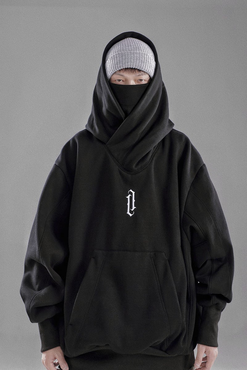Niepce Inc Streetwear Men's Oversized Hoodie with Neck Gaiter (Black, Large) - Image 5