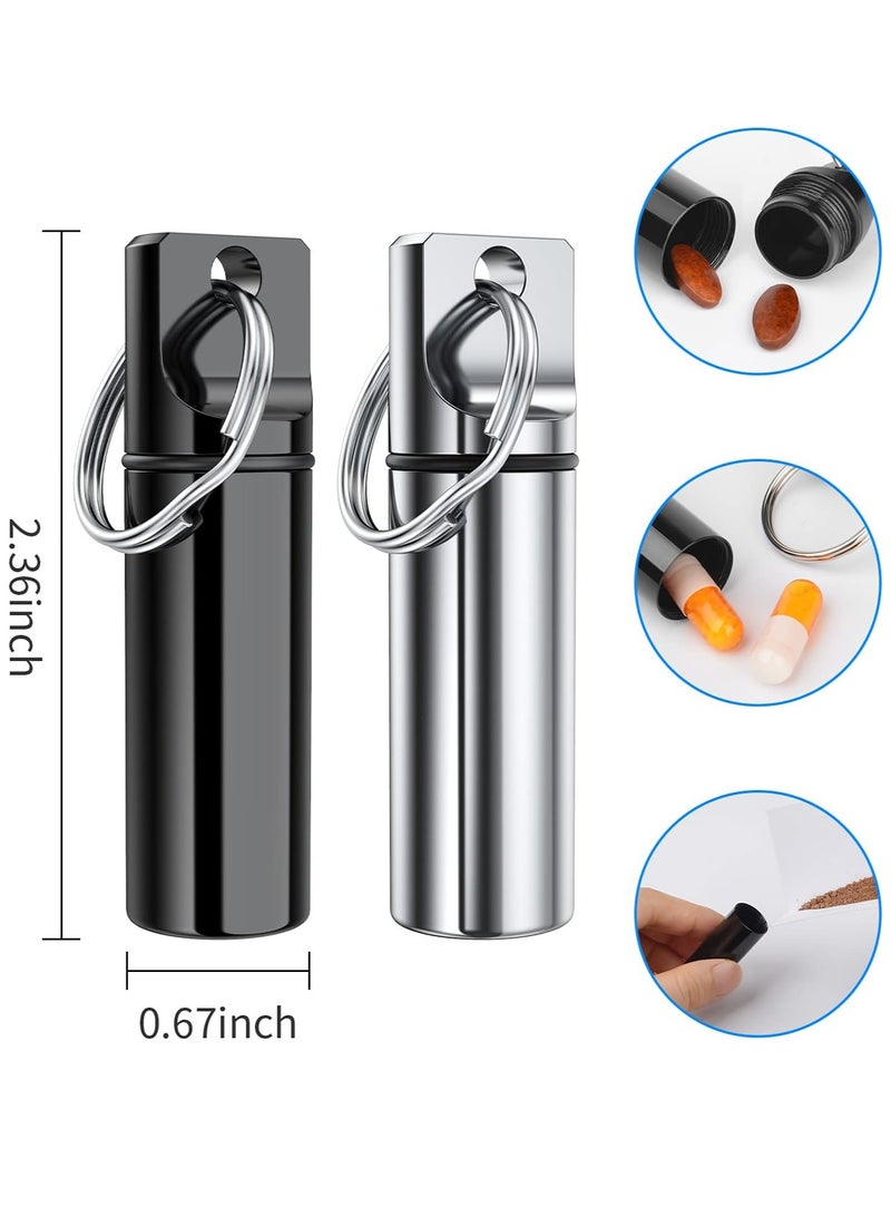 spa luxetique Small Portable Pill Box Keychain (3 Pack), Aluminium Alloy Mini Pill Organizer Case Container for Purse,Waterproof Metal Pill Holder Medicine Bottle for Outdoor Camping Travel(Black+Silver+Red)  - Image 3