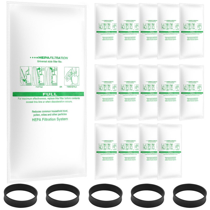 15  5 Pack Compatible with Vacuums 204811 Micron Magic Hepa Filter Plus Bags Universal Hepa Cloth Bags and Belts 301291 for FStyle and TwistStyle and All Models Generation 4  Sentria II