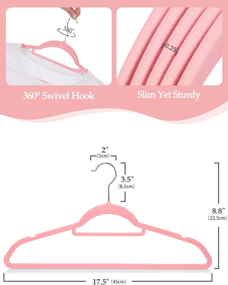 HOUSE DAY 20 Pack Pink Velvet Hangers with Tie Bar - Space Saving Non-Slip Heavy Duty Hangers - Image 4