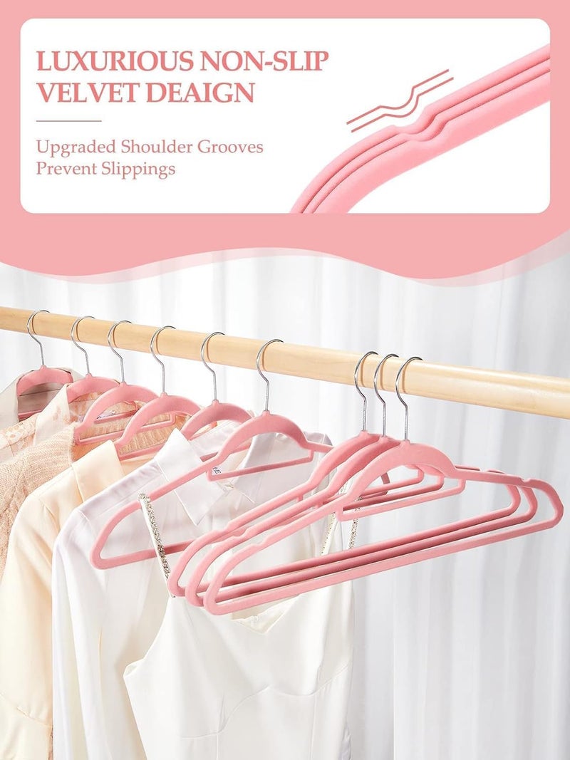 HOUSE DAY 20 Pack Pink Velvet Hangers with Tie Bar - Space Saving Non-Slip Heavy Duty Hangers - Image 3