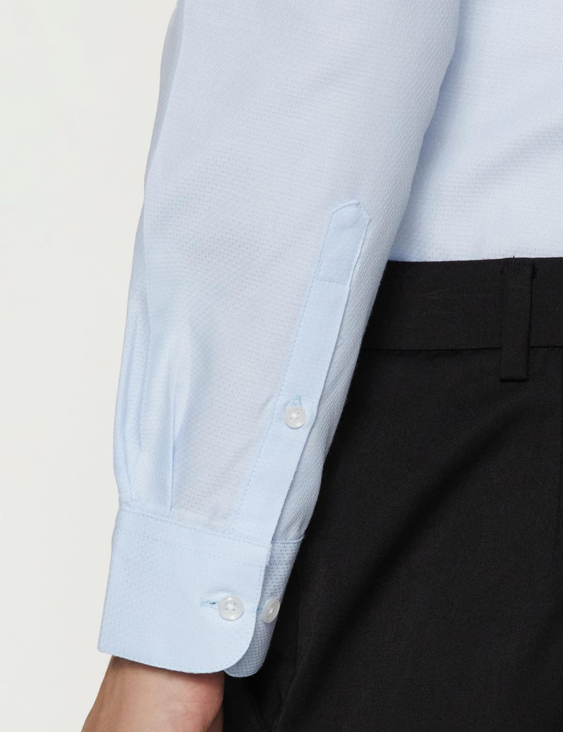 Peter England Men's Classic Textured Slim Fit Full Sleeve Shirt | Wonder Fabric | Cotton Rich | Premium Dobby Light Blue - Image 4