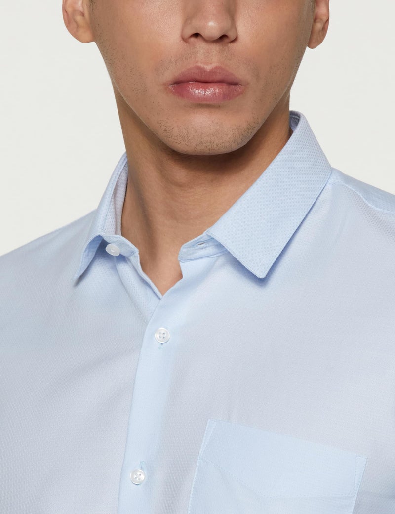 Peter England Men's Classic Textured Slim Fit Full Sleeve Shirt | Wonder Fabric | Cotton Rich | Premium Dobby Light Blue - Image 2