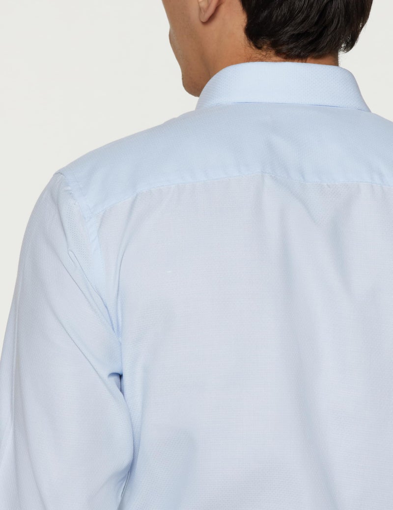 Peter England Men's Classic Textured Slim Fit Full Sleeve Shirt | Wonder Fabric | Cotton Rich | Premium Dobby Light Blue - Image 3
