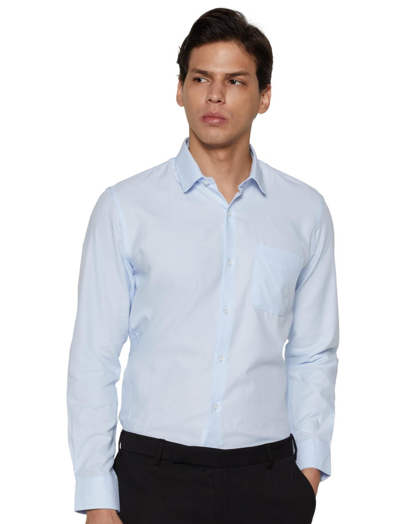 Peter England Men's Classic Textured Slim Fit Full Sleeve Shirt | Wonder Fabric | Cotton Rich | Premium Dobby Light Blue - Image 5