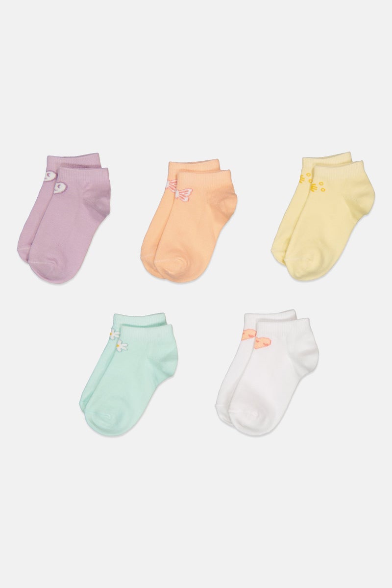 bebe Toddlers Girl 5 Pairs Brand Logo Ankle Sock, Multicolor  - Image 3
