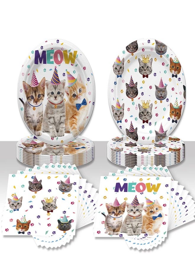 73Hours 40PCS Cat Birthday Party Supplies Kitten Birthday Party Decorations Cat Plates and Napkins Party Supplies Disposable Plates for Cats Themed Parties Supplies, Serves 20 - Image 1