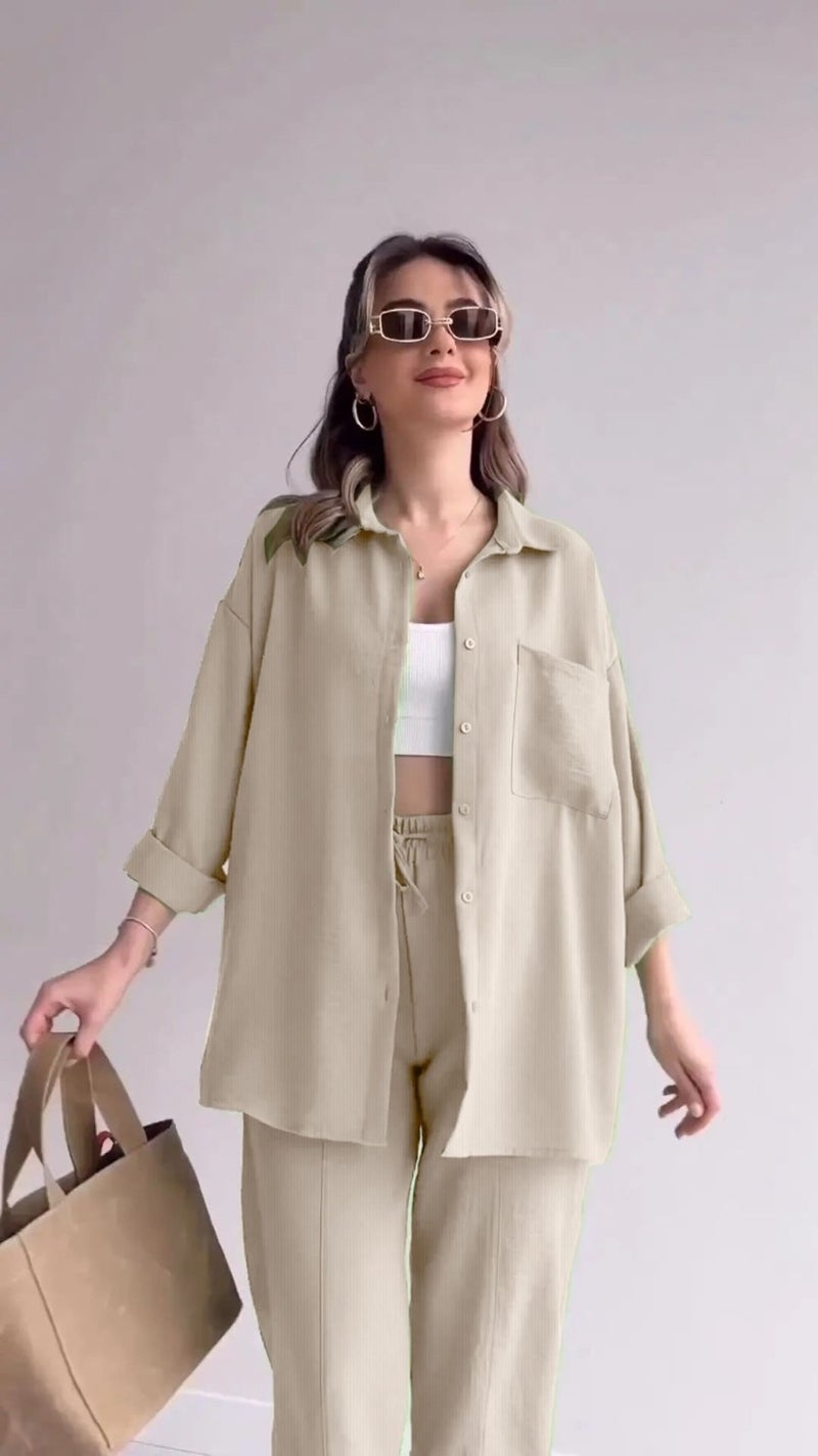 Barbora Linen Casual Two Piece Suit Pants Shirt LN21EKRU7  - Image 1