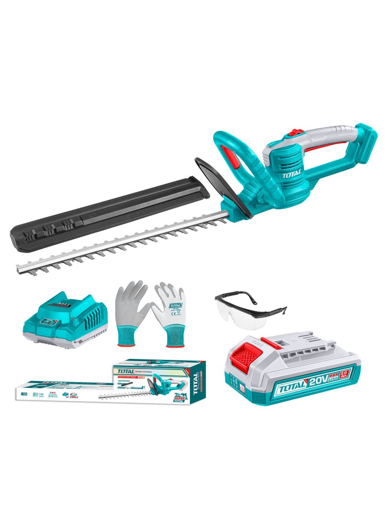 TOTAL 20V Cordless Hedge Trimmer (460mm) - 18mm Cutting Capacity with Laser-Cut Blade & 2800RPM Motor - Includes 2.0Ah Battery, Charger, Safety Goggles & PU Gloves - THTLI20461 - Image 1