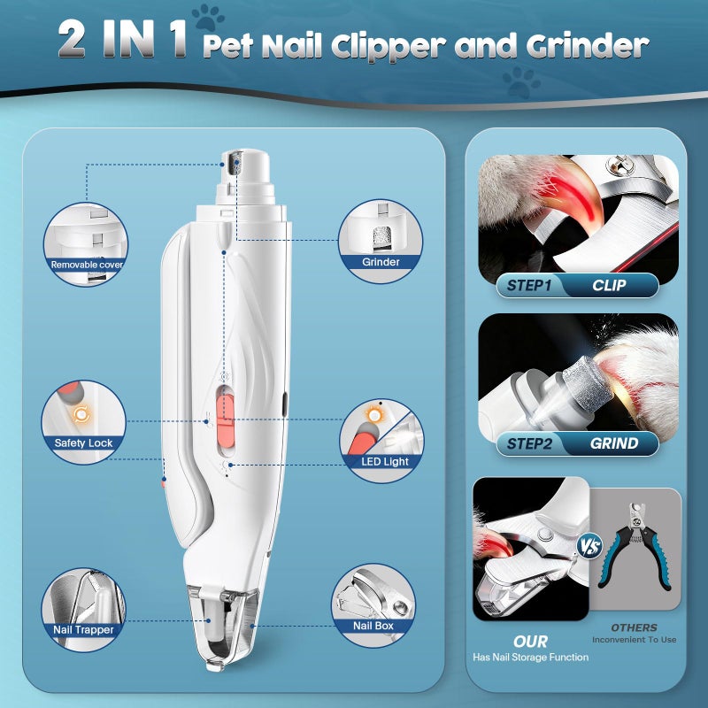 Picky zoom 2-in-1 Dog & Cat Nail Clippers and Grinder with Light â€“ Upgraded Safety Guard to Avoid Overcutting, Sharp Blade, Painless Quiet Pet Nail Claw Trimmers, Professional Grooming Tool for Large Small Pets - Image 2