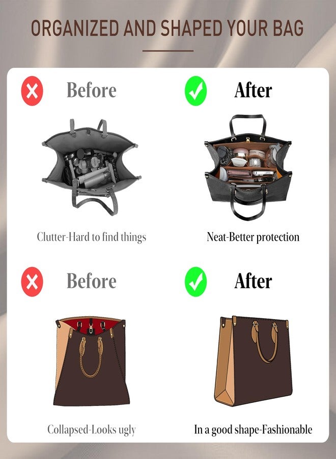 Doxo Bag Organizer Insert for LV On The Go MM and Dior Medium Book Tote and more, 9-Section Customizable Purse Organizer with Secure Zippered Pocket Water Bottle Holder, Handbag Shaper Protector (Camel) - Image 4