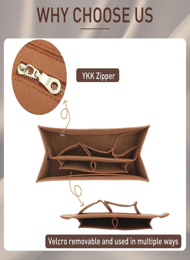 Doxo Bag Organizer Insert for LV On The Go MM and Dior Medium Book Tote and more, 9-Section Customizable Purse Organizer with Secure Zippered Pocket Water Bottle Holder, Handbag Shaper Protector (Camel) - Image 5