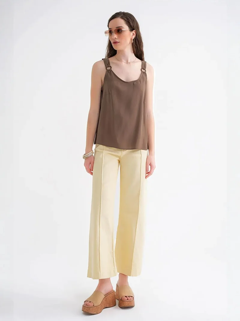 Mixray Mocha Brown MIXRAY Sleeveless Relaxed Fit Woven Blouse for Women | Best Price UAE